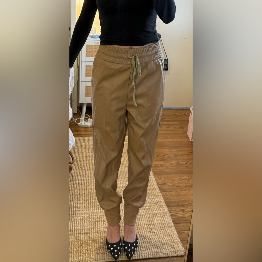 EB LUXE LA faux leather toasted almond jogger/dress pant